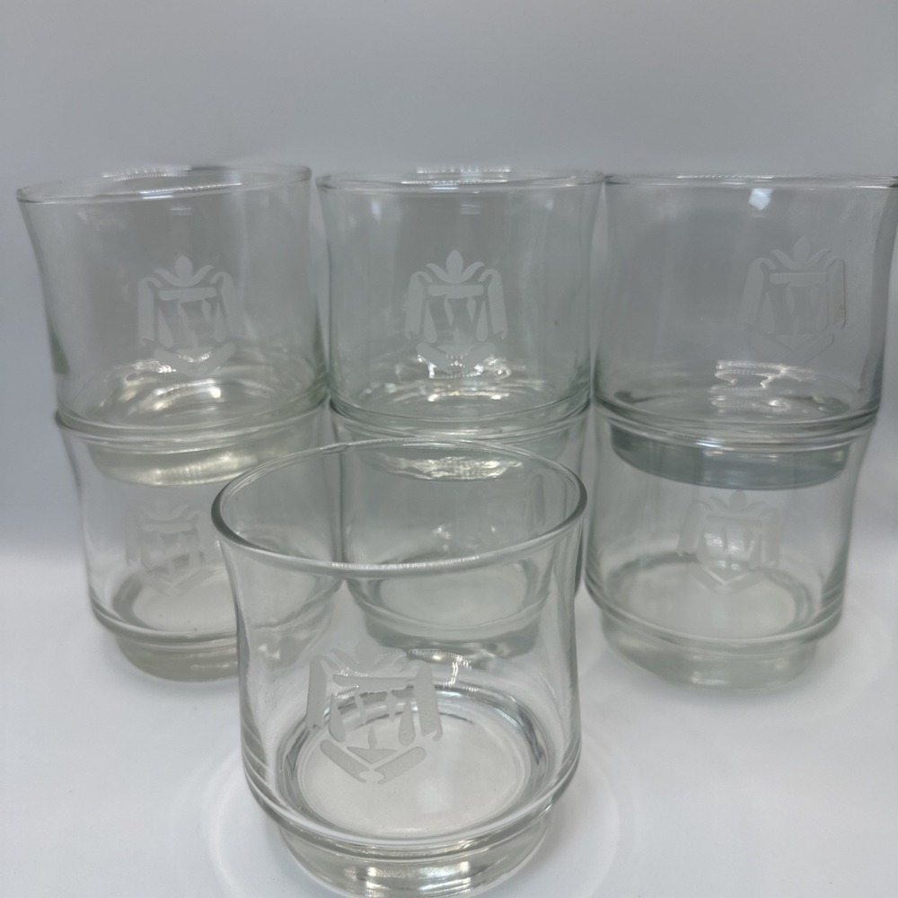 Vintage Set of 7 Kingsford Monogram W Whiskey Glasses 13oz Rocks Old Fashioned